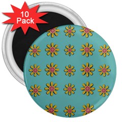 Fantasy Fauna Floral In Sweet Green 3  Magnets (10 Pack)  by pepitasart