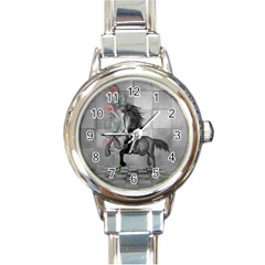 Wonderful Black And White Horse Round Italian Charm Watch by FantasyWorld7