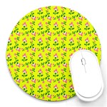 Carnation Pattern Yellow Round Mousepads Front