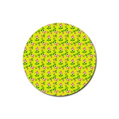 Carnation Pattern Yellow Rubber Round Coaster (4 Pack)  by snowwhitegirl