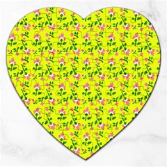 Carnation Pattern Yellow Jigsaw Puzzle (heart) by snowwhitegirl