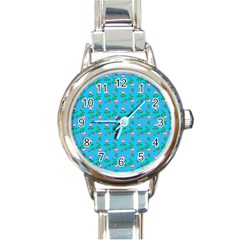 Carnation Pattern Blue Round Italian Charm Watch by snowwhitegirl