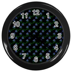 Vintage Blue Roses Black Wall Clock (black) by snowwhitegirl