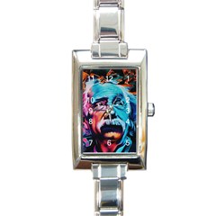 Albert Einstein Retro Wall Graffiti Blue Pink Orange Modern Urban Art Grunge Rectangle Italian Charm Watch by snek