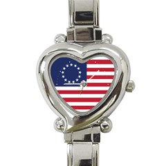 Betsy Ross Flag Usa America United States 1777 Thirteen Colonies Vertical Heart Italian Charm Watch by snek