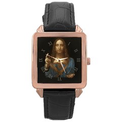 Salvator Mundi Leonardo Davindi 1500 Jesus Christ Savior Of The World Original Paint Most Expensive In The World Rose Gold Leather Watch  by snek