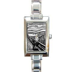 The Scream Edvard Munch 1893 Original Lithography Black And White Engraving Rectangle Italian Charm Watch by snek