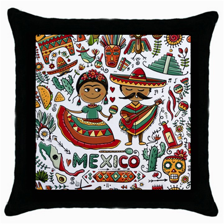 Mexican Symbols Throw Pillow Case (Black)