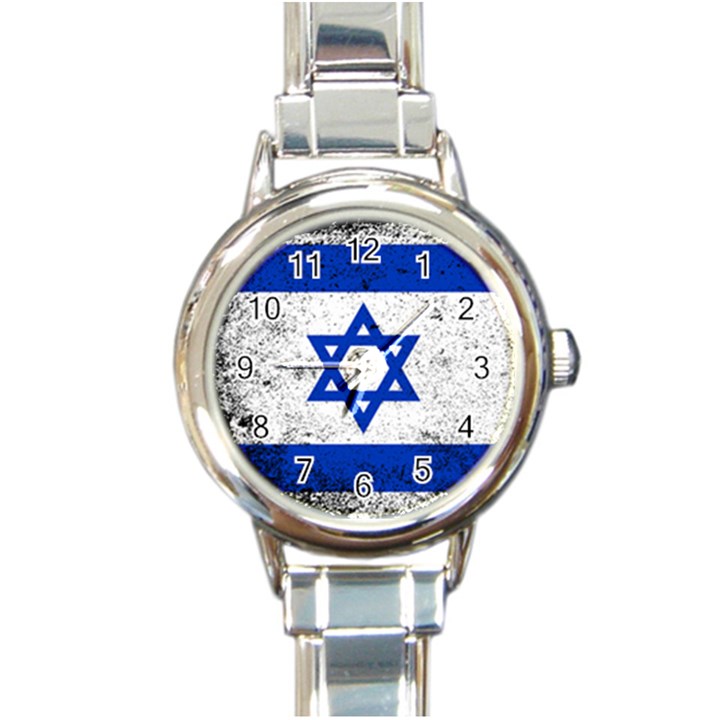 Grunge Flag Of Israel Round Italian Charm Watch