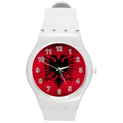 Grunge Flag Of Albania Round Plastic Sport Watch (m) by trulycreative