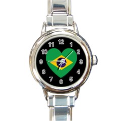 Heart Shaped Brazilian Flag Round Italian Charm Watch by trulycreative