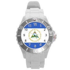 Flag Of Nicaragua Round Plastic Sport Watch (l) by trulycreative