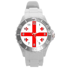 Flag Of Georgia Round Plastic Sport Watch (l) by trulycreative