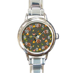 Thanksgiving Turkey Pattern Round Italian Charm Watch by Valentinaart