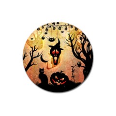 Funny Halloween Design, Pumpkin, Cat, Owl And Crow Magnet 3  (round) by FantasyWorld7