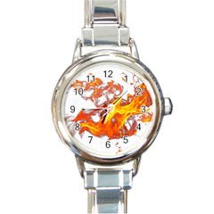 Can Walk On Volcano Fire, White Background Round Italian Charm Watch by picsaspassion