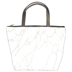 White Marble Texture Floor Background With Gold Veins Intrusions Greek Marble Print Luxuous Real Marble Bucket Bag by genx