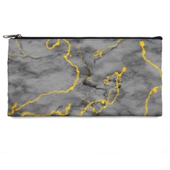 Marble Neon Retro Light Gray With Gold Yellow Veins Texture Floor Background Retro Neon 80s Style Neon Colors Print Luxuous Real Marble Pencil Cases by genx