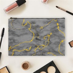 Marble Neon Retro Light Gray With Gold Yellow Veins Texture Floor Background Retro Neon 80s Style Neon Colors Print Luxuous Real Marble Cosmetic Bag (large) by genx