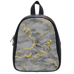 Marble Neon Retro Light Gray With Gold Yellow Veins Texture Floor Background Retro Neon 80s Style Neon Colors Print Luxuous Real Marble School Bag (small) by genx