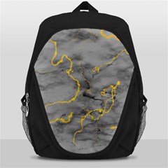 Marble Neon Retro Light Gray With Gold Yellow Veins Texture Floor Background Retro Neon 80s Style Neon Colors Print Luxuous Real Marble Backpack Bag by genx