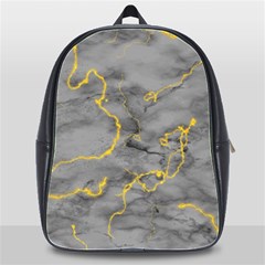 Marble Neon Retro Light Gray With Gold Yellow Veins Texture Floor Background Retro Neon 80s Style Neon Colors Print Luxuous Real Marble School Bag (xl) by genx