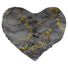 Marble Neon Retro Light Gray With Gold Yellow Veins Texture Floor Background Retro Neon 80s Style Neon Colors Print Luxuous Real Marble Large 19  Premium Heart Shape Cushions by genx