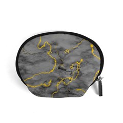 Marble Neon Retro Light Gray With Gold Yellow Veins Texture Floor Background Retro Neon 80s Style Neon Colors Print Luxuous Real Marble Accessory Pouch (small) by genx