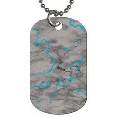 Marble Light Gray With Bright Cyan Blue Veins Texture Floor Background Retro Neon 80s Style Neon Colors Print Luxuous Real Marble Dog Tag (one Side) by genx