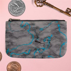 Marble Light Gray With Bright Cyan Blue Veins Texture Floor Background Retro Neon 80s Style Neon Colors Print Luxuous Real Marble Large Coin Purse by genx