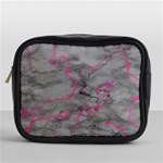 Marble light gray with bright magenta pink veins texture floor background retro neon 80s style neon colors print luxuous real marble Mini Toiletries Bag (One Side) Front