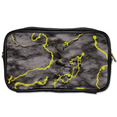 Marble Light Gray With Green Lime Veins Texture Floor Background Retro Neon 80s Style Neon Colors Print Luxuous Real Marble Toiletries Bag (two Sides) by genx