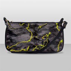 Marble Light Gray With Green Lime Veins Texture Floor Background Retro Neon 80s Style Neon Colors Print Luxuous Real Marble Shoulder Clutch Bag by genx