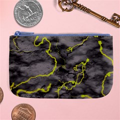 Marble Light Gray With Green Lime Veins Texture Floor Background Retro Neon 80s Style Neon Colors Print Luxuous Real Marble Large Coin Purse by genx