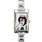 Banksy graffiti UK England God Save the Queen Elisabeth with David Bowie rockband face makeup Ziggy Stardust Rectangle Italian Charm Watch Front