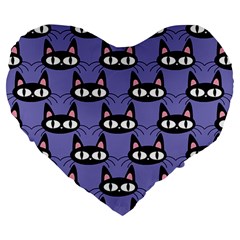 Cute Black Cat Pattern Large 19  Premium Flano Heart Shape Cushions by Valentinaart