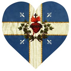 Quebec Flag Drapeau Québec Patriote Carillon Sacré-coeur Christian Catholic Old Vintage With Fleurs De Lys Wooden Puzzle Heart by Quebec