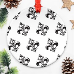 French France Fleur De Lys Metal Pattern Black And White Antique Vintage Ornament (round) by Quebec