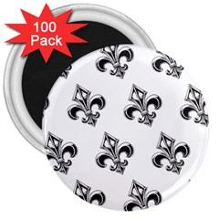 French France Fleur De Lys Metal Pattern Black And White Antique Vintage 3  Magnets (100 Pack) by Quebec