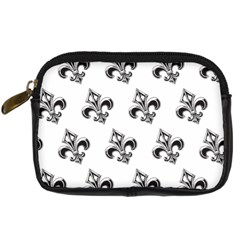 French France Fleur De Lys Metal Pattern Black And White Antique Vintage Digital Camera Leather Case by Quebec