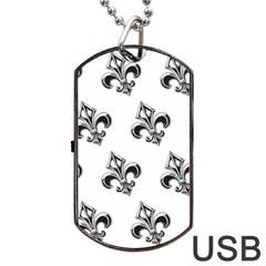 French France Fleur De Lys Metal Pattern Black And White Antique Vintage Dog Tag Usb Flash (two Sides) by Quebec