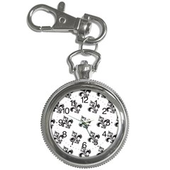 French France Fleur De Lys Metal Pattern Black And White Antique Vintage Key Chain Watches by Quebec