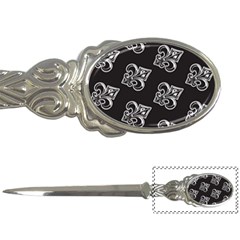 French France Fleur De Lys Metal Pattern Black And White Antique Vintage Black Rocker Letter Opener by Quebec