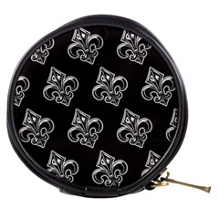 French France Fleur De Lys Metal Pattern Black And White Antique Vintage Black Rocker Mini Makeup Bag by Quebec