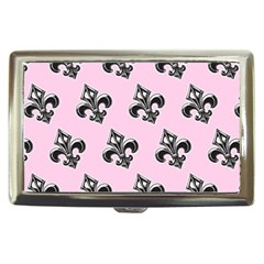 French France Fleur De Lys Metal Pattern Black And White Antique Vintage Pink And Black Rocker Cigarette Money Case by Quebec