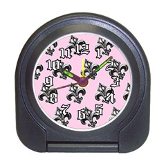 French France Fleur De Lys Metal Pattern Black And White Antique Vintage Pink And Black Rocker Travel Alarm Clock by Quebec