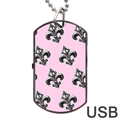 French France Fleur De Lys Metal Pattern Black And White Antique Vintage Pink And Black Rocker Dog Tag Usb Flash (two Sides) by Quebec