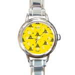 Gadsden Flag Don t tread on me Yellow and Black Pattern with american stars Round Italian Charm Watch Front