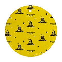 Gadsden Flag Don t Tread On Me Yellow And Black Pattern With American Stars Round Ornament (two Sides) by snek