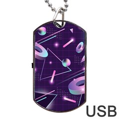 Retrowave Aesthetic Vaporwave Retro Memphis Pattern 80s Design Geometrical Shapes Futurist Pink Blue 3d Dog Tag Usb Flash (one Side) by genx